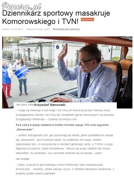 Dziennikarz sportowy masakruje Komorowskiego i TVN