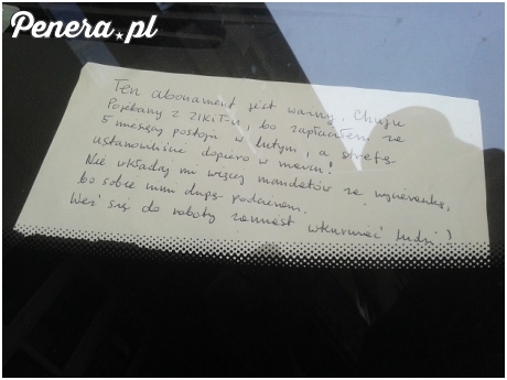 Kartka z przesłaniem do strażnika miejskiego