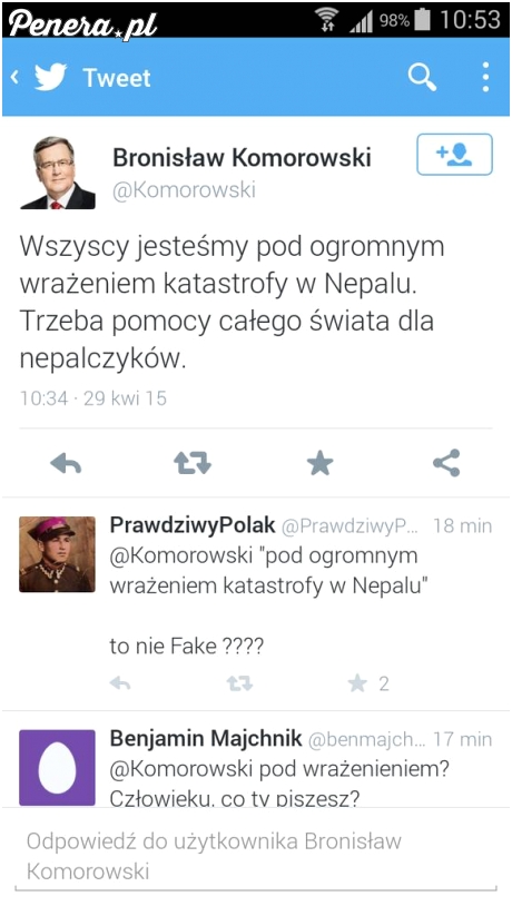 Komorowski pod wrażeniem katastrofy w Nepalu