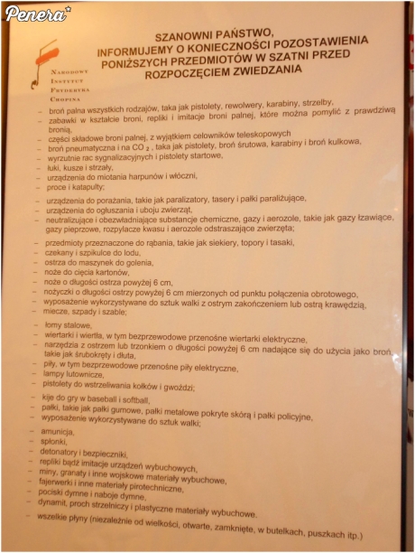 Lista rzeczy których nie wniesiesz do muzeum