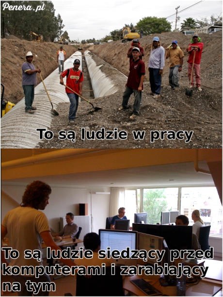 Ludzie w pracy vs ludzie siedzący przed komputerami