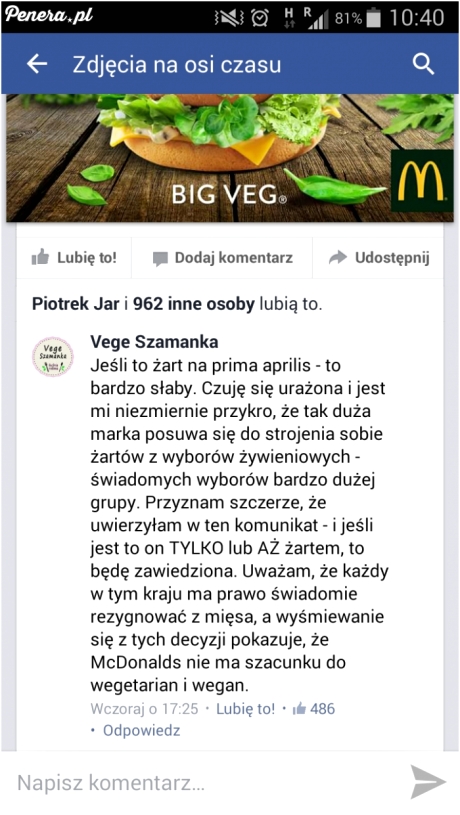 McDonalds i śmieszkowanie z Vege