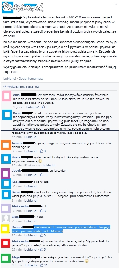 Niedopchnięta i jej żal wylany na fejsie