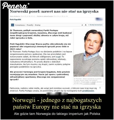 Norwegii nie stać na organizację igrzysk