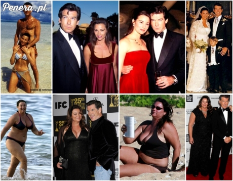 Pierce Brosnan z żoną przed i po ślubie.