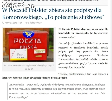 Poczta Polska zbiera podpisy dla Komorowskiego