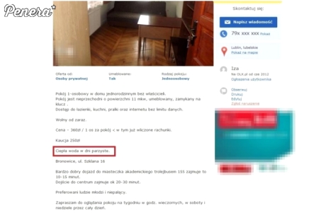 Pokój do wynajęcia z ciepłą wodą