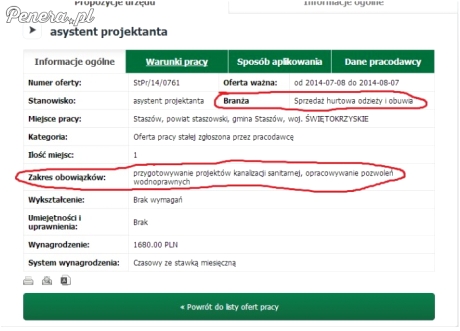 Propozycja pracy w urzędzie pracy