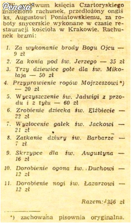 Rachunek dla księcia czartoryskiego