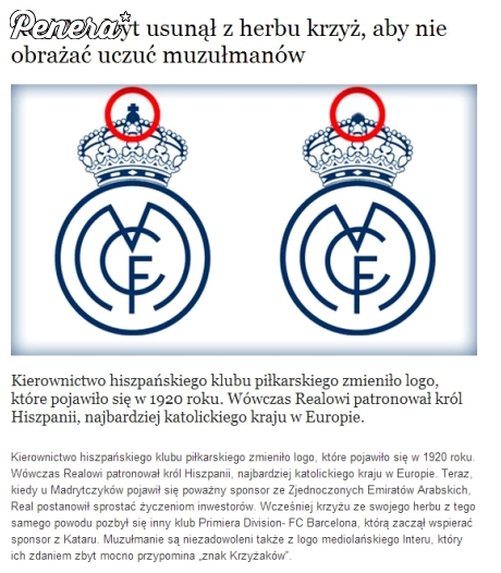 Real Madryt usunął z herbu krzyż