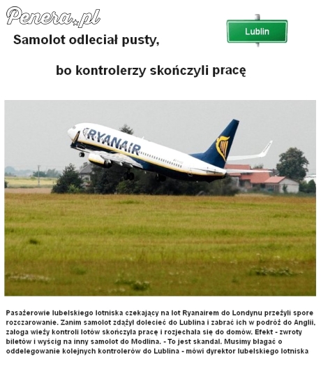 Samolot odleciał pusty bo kontrolerzy poszli do domu