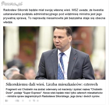Sikorski będzie miał swoją własną wieś