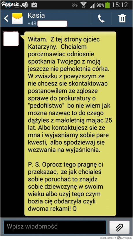 Sms od ojca nastolatki