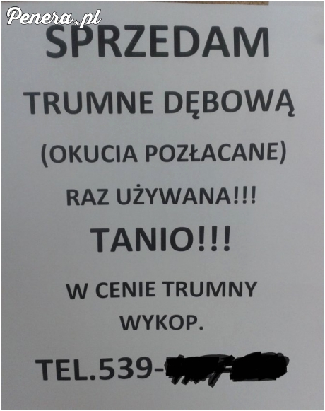 Sprzedam trumnę używaną tylko raz