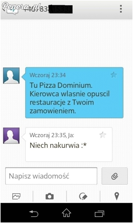 Szybka odpowiedź na smsa od dostawcy pizzy