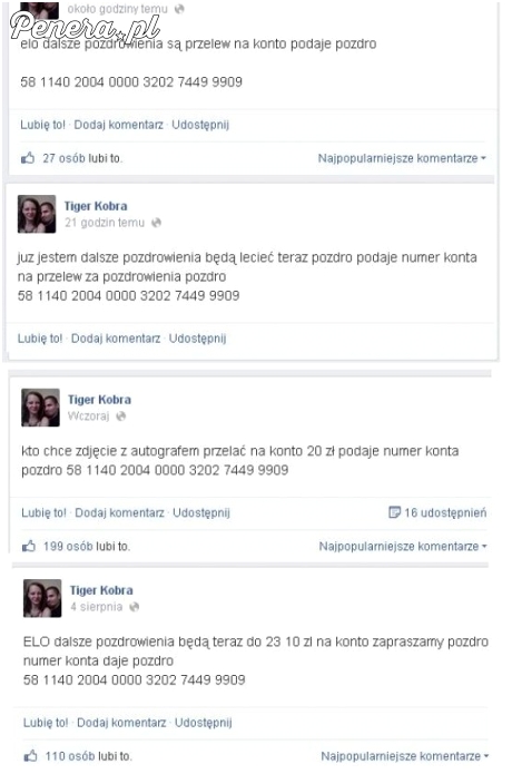 Tiger i Kobra zaczęli zarabiać na pozdrowieniach