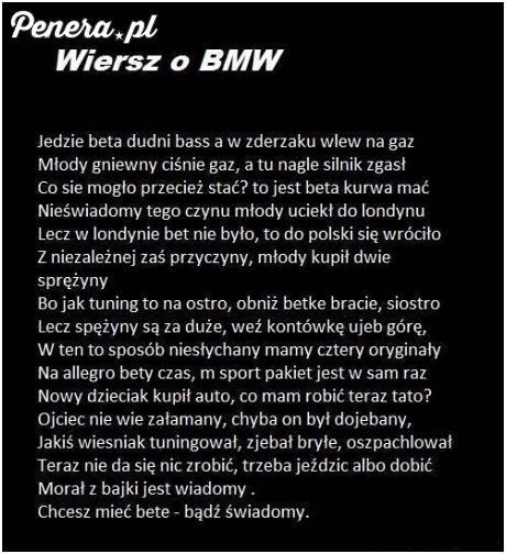 Wiersz o BMW