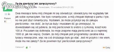Zawiodła się pierścionkiem zaręczynowym